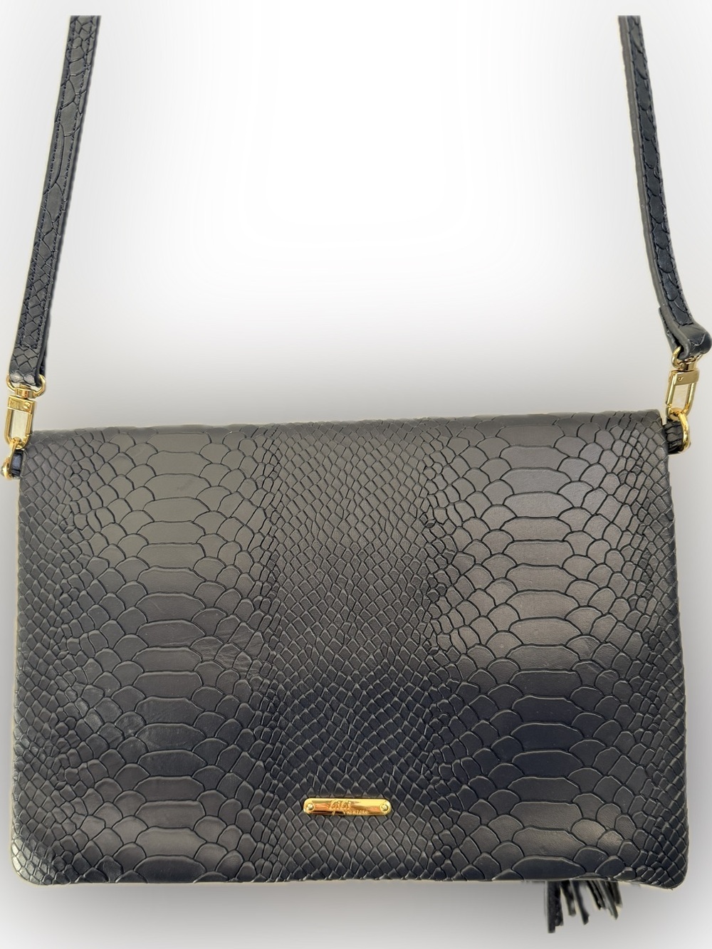 GiGi New York Stella Fold-Over Clutch/Crossbody in Navy Embossed Python Leather